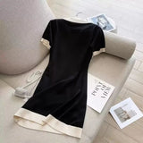Flavender 2025 Summer POLO Collar Short-Sleeved Knitted Dress Straight Loose V-Neck T-Shirt Dress French Niche DJPT