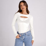 Women's Summer 2024 New Solid Color Long Sleeve Bottom Net Slamm Slamm An Empty Top DJPT