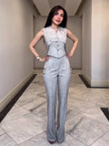 New Fashion Temperament Design Sense V-Neck Sleeveless Sexy Trousers Suit Woman