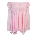 Strapped Waist Horn Sleeve Dress Set Women's Summer Sexy Commuting Skirt DJPT