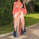 Women's Autumn Lantern Sleeve Dress High Waist Open Fork Long Dress