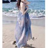 Vacation Loose Fairy Skirt 2025 Summer New Tea Break Gentle Pressure Folding Printing Butterfly Dress