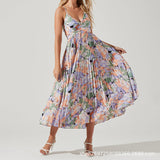 Summer New Fashion Colorful Printing Press Folding Sling Dress