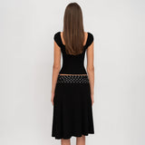 Women's Clothing Hanging Neck Short Sleeves On The Back Of The Cloth Wave Match Half Dress Set DJPT