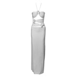 New Body-Repair Sexy Three-Dimensional Flowers Waist Dress Long Hollow Hanging Neck Sling Skirt