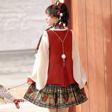 Fulong Yingchun Hanfu Women Chinese Wind Han Element Blouse Vest Half Dress Suit 8941