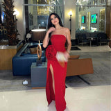 Autumn 2025 New Fashion Open Fork Dress Famous Style Sexy Temperament Big Flower Bra Dress DJPT