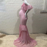 Women Lace Leak Shoulder Short Sleeves Drag Skirt Pregnant Women Shooting Double Dress Dress Dress 1951 Maternity