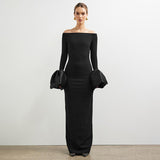 Women's First-Word Collared Tidly Cuff Long-Sleeved Long-Sleeved Dress DJPT