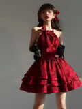 Gown Halter Dark Red Christmas Dress Birthday Dresses Birthday Outfits SD1126