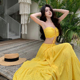 Seaside Resort Style Sexy Folded Blouse Blouse Swing Half-Dressed Two-Piece Suit Woman