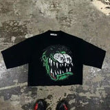 Vintage Men Cartoon H-Hang H-Hang PK T-Shirt American Kawai Long Dress Y2K Short Sleeves DJPT