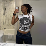 Street Trend Printed Vest T-Shirt For Women 2025 Summer New Loose Clad Top DJPT