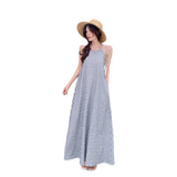 Retro Hanging Neck Stripe Sling Dress Women Summer Sexy Bare Back Strap Long Skirt Loose A Word Skirt