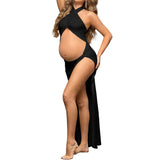 Pregnant Woman Photo-Dragging Cross-Collar Fork Sexy Open Umbilked Solid Color Thin Dress Maternity