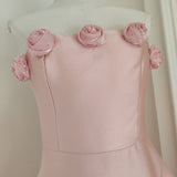 A line Strapless Pink Satin Travel Vacation Dresses Short Birthday Dress SD1247