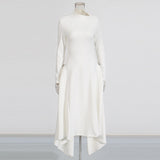Asian Temperament Elegant Wind Collar Long Sleeve Irregular Dress 2025 New Solid Broad Ass Dress Women Summer