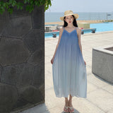 Seaside Resort Wind Gradient Sling Dress Women's New Sleeveless Beach Dress Folds