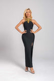 Red Model Hot Gold Diamond Black Hanging Neck Dress Sexy Banquet Bandge Dresses