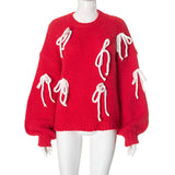 Women's Autumn And Winter Bump Color Bow Decoration Loose Sweater DJPT