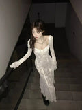 French Lace Dress Sexy Horn Sleeve Dress Babes Design Fish Bone A Skirt Dress HZ0628