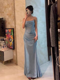 Mermaid Spaghetti Straps Blue Sequin Prom Dresses Birthday Outfits With Ruffle SD1139