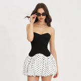 Women's Summer New Sexy Breast-Wearing Wave Point Splicing Short Dress Dress Dress Woman DJPT