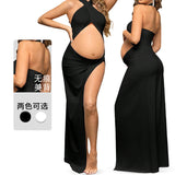 Pregnant Woman Photo-Dragging Cross-Collar Fork Sexy Open Umbilked Solid Color Thin Dress Maternity
