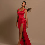 Autumn 2025 New Temperament Sexy Vest Thin Open Fork Long Dress Elastic Dress Woman DJPT