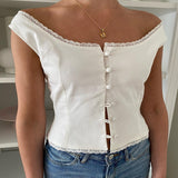 Women's Dress French Retro Lace Spliced Fashion Big Round Collar Clasp Vest Top DJPT