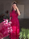 Summer New Temperament Elegant Women's Printed Dress Round Five-Sleeve One-Step Skirt