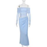 Summer 2025 New Long Dress Temperament Sexy Shoulder Mesh Yarn Hollow Dress Woman DJPT