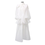 Pure Lust Wind 2025 New Long Dress Bow Tie Leads The Wooden Ear Waist Solid Color Dress Women's Summer