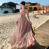 Vacation To Wear Seaside Photo Clothes Super Fairy Hanging Neck Stripe Dress Summer