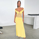 Women's Solid Color Bare Shoulder Lace Splicing A Word Dress DJPT