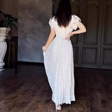 Women's New Fashion Half-Sleeved Lace Folded Elegant Dress HZ0628