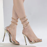 Sandals Women With Heels Drilled Snake-Shaped Entangled Transparent With Large-Size High-Heeled Shoes High Quality Shoes