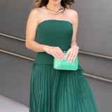 Summer New Fashion Elegant Sleeveless Breast Design 100 Rolls Solid Color Retro Long Dress