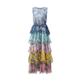 Retro Niche Print Cake Dress 2025 Summer New Hanging Neck Sleeveless Long Dress Woman