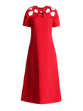 French Dress 2025 Spring New Red Collar Three-Dimensional Bow Spliced Hollow Dress Women's Dress