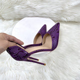 Purple Embossed High Heels 12CM Pointed Thin-Heeled Women's Shoes Sandals High Quality Shoes