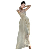 Summer New Beach Resort Seaside Hanging Neck Dress To Collect Waist Sling A Dress Woman