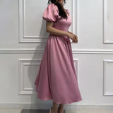 Women's Summer French Style Collar Bubble Sleeve High-Rise Body-Daughter Collared Collar