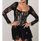 Autumn 2025 New Famous Style Temperament Sexy Lace Shens Waist With Long Sleeve Dress Woman DJPT