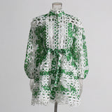 Bohemian 2025 Summer New Neck Lantern Sleeves With Hollow Print Dress Woman