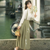 Design New Green Hanfu Women's Chinese Wind Shirt Back Skirt Two-Piece Set 8431