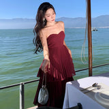 French Folding Temperament Light Windy Beach Thoracic Cake Dress Press Folds High-End Feel Dress Dress