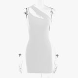 Summer New Slanted Shoulder Dress Sexy Solid Color And Body-Swearing Slanted Shoulder Dress Woman DJPT