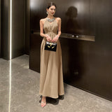 Temperament Famous Heavy Industry Birthday Annual Dress Dress Senior Purple Shoulderless Sleeveless Hanging Neck Dress Woman