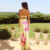 Women's Autumn And Winter Smear Chest Hollow Back Iron Mouth Flower Print Dress DJPT